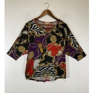 Baroque Maximalist Ultra‎ Teeze Womens Medium Multi Color Chain Zebra Print Top